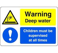 Warning deep water children must be supervised at all times - no swimming, no diving, deep water, slippery - 3mm Aluminum Dibond for indoor/outdoor usage (200mm x 150mm) 5m Viewing Distance.