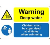 Warning deep water children must be supervised at all times when swimming Pool safety sign - 1mm Plastic sign (300mm x 200mm)