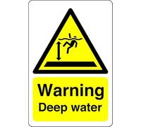 Warning deep water - no swimming, no diving, deep water, slippery - High tack self-adhesive sticker (300mm x 200mm) Viewing Distance within 7m.