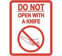 Warning 'Do Not Open with Knife' Sticker, Bright Red, 80x103mm, 500 Pack | Permanent Adhesive, Safety Labels, Parcel Identification, Packing Protection, Shipping Box Use, 4 Different Options Available