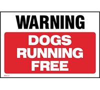 Warning Dogs Running Free Sign - 300mm x 200mm - Self Adhesive Sticker (MISC33)