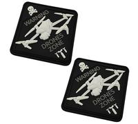 Warning Drones Zone PVC Morale Glow-in-Dark Patches, 8 x 8 cm, Tactical Military Outdoor Backpacks Badges, Black and White, Set of 2