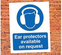 Warning Ear Protectors Available On Request Sign Self Adhesive Sticker 160mm x 125mm