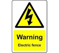 Warning Electric Fence Safety Sign - 1mm Plastic Sign (300mm x 200mm)
