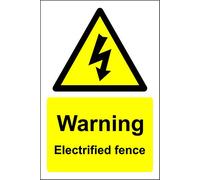 Warning electrified fence electric safety sign - 1.2mm Rigid plastic 200mm x 150mm