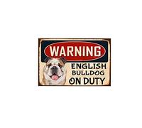 Warning English Bulldog On Duty Metal Tin Sign Warning Sign Safety Signs Aluminum Sign For Alt Room Decor, Indoor & Outdoor Signs For Home, Office, Work 20x30cm