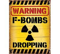 Warning F Bombs Dropping Swearing Swear Dad Garage Vintage Retro Man Cave Bar Pub Shed Novelty Gift Aluminium Metal Tin Wall Décor Sign