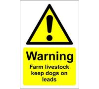 Warning farm livestock keep dogs on leads safety sign - 1.2mm Rigid plastic 200mm x 150mm