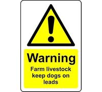 Warning Farm Livestock Keep Dogs on Leads Safety Sign - 1mm Plastic Sign (300mm x 200mm)
