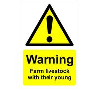 Warning farm livestock with their young safety sign - 1.2mm Rigid plastic 300mm x 200mm