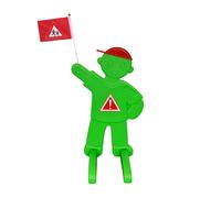 Warning figure Caution Children Traffic figure Safety sign Stand with flag
