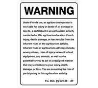 Warning: Florida Agritourism Liability FL Wall Sign Facility Signs 6"x8" Metal Danger Warning Man Cave Yard Indoor Or Outdoor
