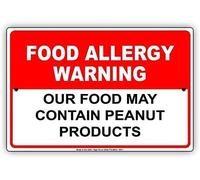 Warning Food Allergy Warning Our Food May Contain Peanuts Restaurant Items Nuts Sign 12X8 Inches Aluminum Metal Tin Signs