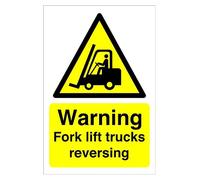 Warning Fork Lift trucks reversing Safety sign -1.2mm Rigid plastic 300mm x 200mm