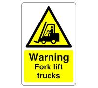Warning fork lift trucks sign- 3mm Aluminum Dibond for indoor/outdoor usage (600mm x 400mm) 20m Viewing Distance.