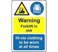 Warning forklift in use hi-vis clothing to be worn at all time safety sign - 3mm Aluminium sign (800mm x 600mm)