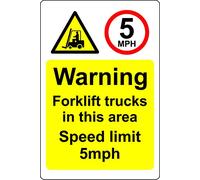 Warning forklift trucks in this area Speed limit 5 mph Safety sign - 1mm Plastic sign (400mm x 300mm)
