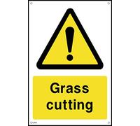 Warning Grass Cutting Sign - 150mm x 200mm - 3mm Metal Composite Drilled Sign (CA19)