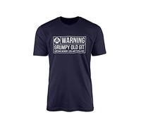 Warning Grumpy Old Git T-Shirt - Novelty Funny Rude Slogan Quote Gift Present 100% Combed Cotton High-Density Extreme Comfort (Large, Navy)