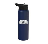Warning! Grumpy Old Man Approach with Caution Funny Old Man Stainless Steel Insulated Water Bottle