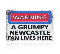 Warning Grumpy Old Newcastle Fan Lives Here Football Metal Sign, Newcastle United Gifts Football Metal Poster Wall Decor for Newcastle United Merchandise Tin Sign Newcastle United Gifts for Men Boys