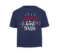 Warning Heart Stealer (Romantic Quotes for Couples, Anniversary) Short Sleeve Cotton Toddler t Shirt, 1-2 Years, Navy