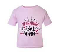 Warning Heart Stealer (Romantic Quotes for Couples, Anniversary) Short Sleeve Cotton Toddler t Shirt, 3-4 Years, Pastel Pink