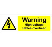 Warning High voltage cables overhead Safety sign - Self adhesive sticker 300mm x 100mm