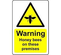Warning Honey Bees on This Premises Safety Sign - Self Adhesive Sticker (300mm x 200mm)