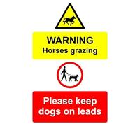 Warning horses grazing please keep dogs on leads safety sign - 1mm flexible Plastic sign (600mm x 400mm)