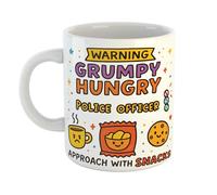 Warning Hungry Grumpy Police Officer Approach with Snacks Funny Gift Mug for Retirement Party, Birthday, Mum, Aunty, Nan Appreciation Gift