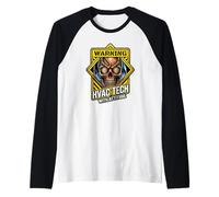 Warning HVAC Tech with Attitude AC Installer Mechanic Raglan Baseball Tee