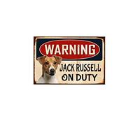 Warning Jack Russell On Duty Metal Tin Sign Warning Sign Safety Signs Aluminum Sign For Alt Room Decor, Indoor & Outdoor Signs For Home, Office, Work 20x30cm