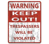 Warning: Keep Out, Trespassers Will Be Violated - No Trespassing Yard Garden Vintage Metal Sign