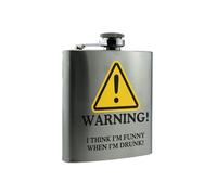 Warning Label Flask - 'I Think I'm Funny When I'm Drunk' (hip-ds23-funnydrunkrg)