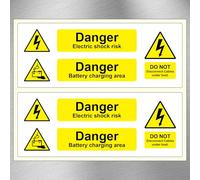 Warning Labels for Danger Battery Charging Areas - 230mm x 90mm, Self-Adhesive - Pack of 5 Sheets (10 Labels)