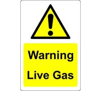 Warning live gas Safety sign - Self adhesive sticker 200mm x 150mm