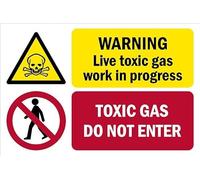 Warning, live toxic gas work in progress, toxic gas do not enter, safety sign - Self adhesive sticker (400mm x 300mm)