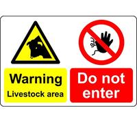 Warning livestock area do not enter Farm safety sign - Self adhesive sticker (300mm x 200mm)