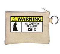 Warning May Constantly Talk About Cats Key Chain Coin Purse Beige