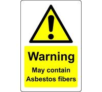 Warning may contain asbestos fibres Safety sign - Self adhesive sticker (200mm x 150mm)