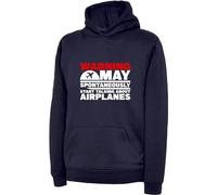 Warning May Spontaneously Start Talking About Airplanes Hoodie Airplane Lover Aircraft Mechanic Pilot Crew Winter Wear Unisex Adult Kids Hooded Wear Navy
