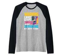 Warning May Start Talking About 3D Printing Raglan Baseball Tee