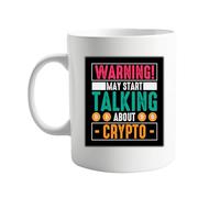 Warning May Start Talking About Crypto Funny Crypto 11oz Mug - Bitcoin Blockchain Humor Coffee Mug - Ceramic Mug for Crypto Enthusiasts - Perfect for Blockchain Geeks, Crypto Traders, and Investors