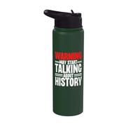 Warning May Start Talking About History Funny School Teacher Stainless Steel Insulated Water Bottle