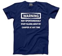Warning - May Start Talking About My Camper - Mens and Youth Unisex T-Shirt - Funny Camper Van Motorhomes L Navy