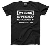 Warning - May Start Talking About My Camper - Mens and Youth Unisex T-Shirt - Funny Camper Van Motorhomes 3XL Black