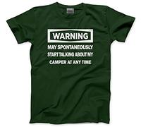Warning - May Start Talking About My Camper - Mens and Youth Unisex T-Shirt - Funny Camper Van Motorhomes L Bottle Green