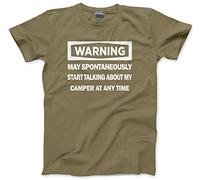 Warning - May Start Talking About My Camper - Mens and Youth Unisex T-Shirt - Funny Camper Van Motorhomes M Khaki