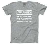 Warning - May Start Talking About My Camper - Mens and Youth Unisex T-Shirt - Funny Camper Van Motorhomes M Grey